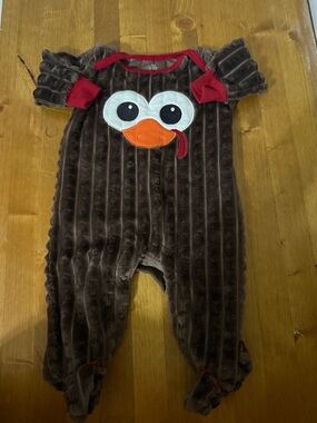 Kids Brown Plush Turkey One-Piece Romper